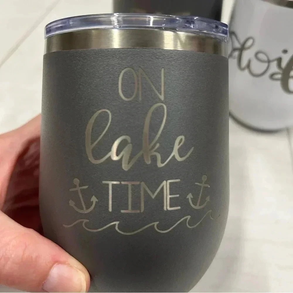 NWOT (LOT‎ of 3) Engraved 12 oz Wine Tumblers White Gray
